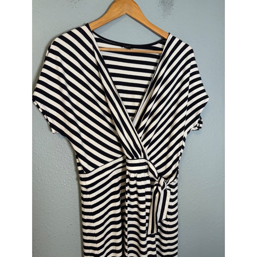 Talbots Striped Maxi Dress Navy White Wrap V-Neck Large Petite Cotton - Picture 4 of 9